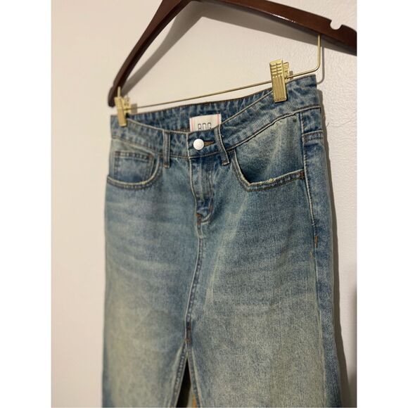 BDG Urban Outfitters Mandy Denim Maxi Skirt Sz Small Light Blue Raw Hem Front Sl - Picture 4 of 12